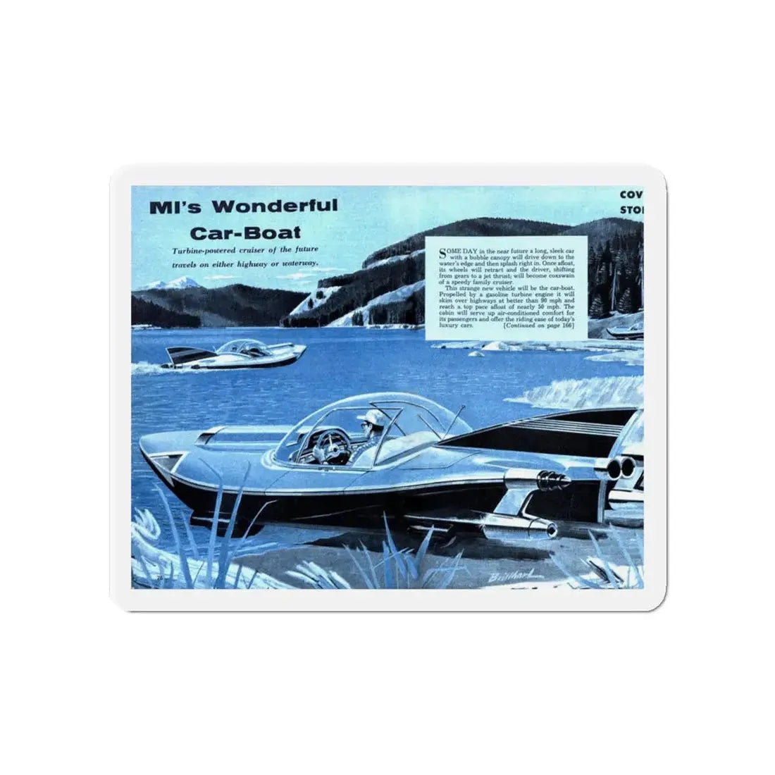 MI's Wonderful Car-Boat (Magazine Illustration) Refrigerator Magnet - The Sticker Space