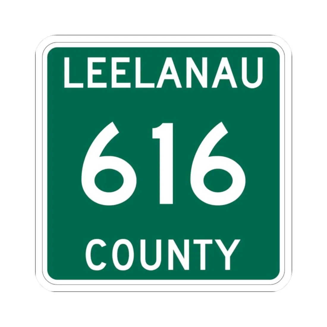 Michigan 616 Leelanau County (Michigan) (Road Sign) STICKER Vinyl Kiss-Cut Decal 2 Inch White - The Sticker Space