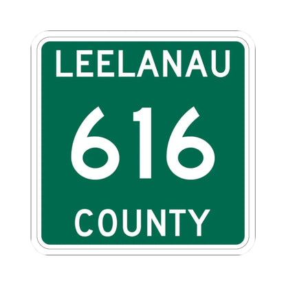 Michigan 616 Leelanau County (Michigan) (Road Sign) STICKER Vinyl Kiss-Cut Decal 2 Inch White - The Sticker Space