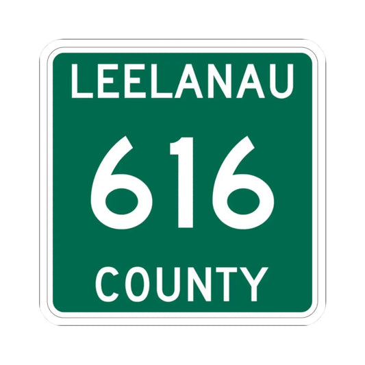 Michigan 616 Leelanau County (Michigan) (Road Sign) STICKER Vinyl Kiss-Cut Decal 2 Inch White - The Sticker Space