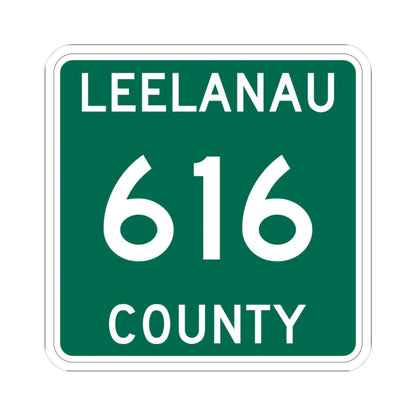 Michigan 616 Leelanau County (Michigan) (Road Sign) STICKER Vinyl Kiss-Cut Decal 3 Inch White - The Sticker Space