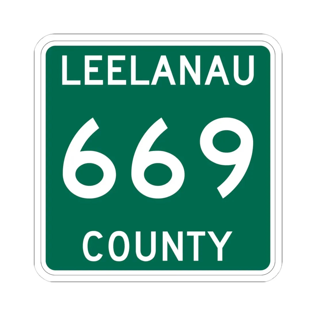 Michigan 669 Leelanau County (Michigan) (Road Sign) STICKER Vinyl Kiss-Cut Decal 4 Inch White - The Sticker Space