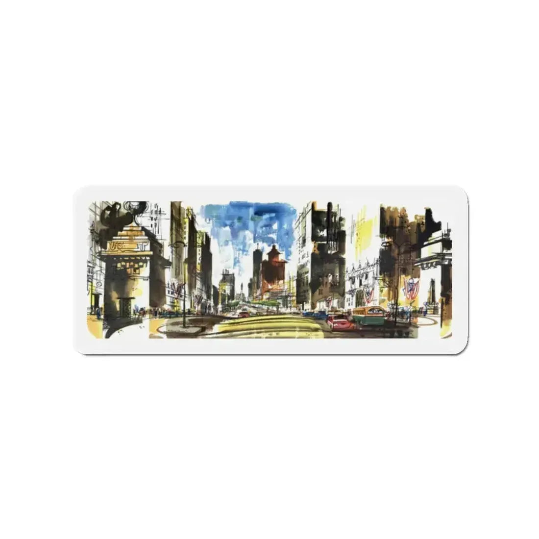 Michigan Avenue North of the Bridg (Magazine Illustration) Refrigerator Magnet 2 Inch - The Sticker Space