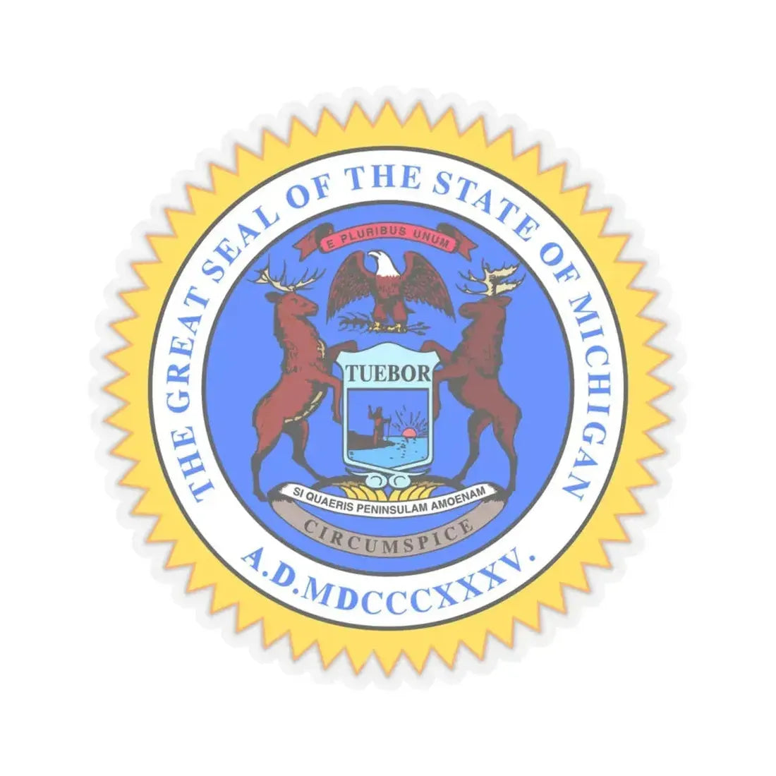 Michigan State Seal - STICKER Vinyl Kiss-Cut Decal 4 Inch Transparent - The Sticker Space