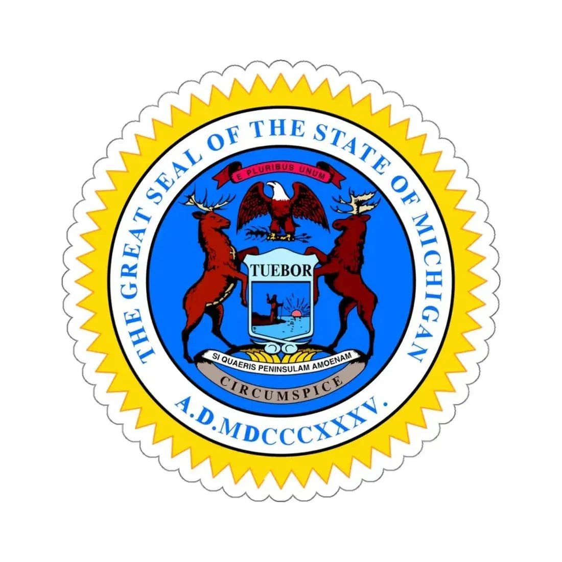 Michigan State Seal - STICKER Vinyl Kiss-Cut Decal 4 Inch White - The Sticker Space