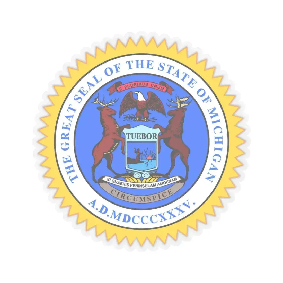 Michigan State Seal - STICKER Vinyl Kiss-Cut Decal 6 Inch Transparent - The Sticker Space