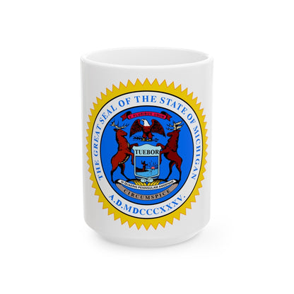 Michigan State Seal - White Coffee Mug-15oz-The Sticker Space