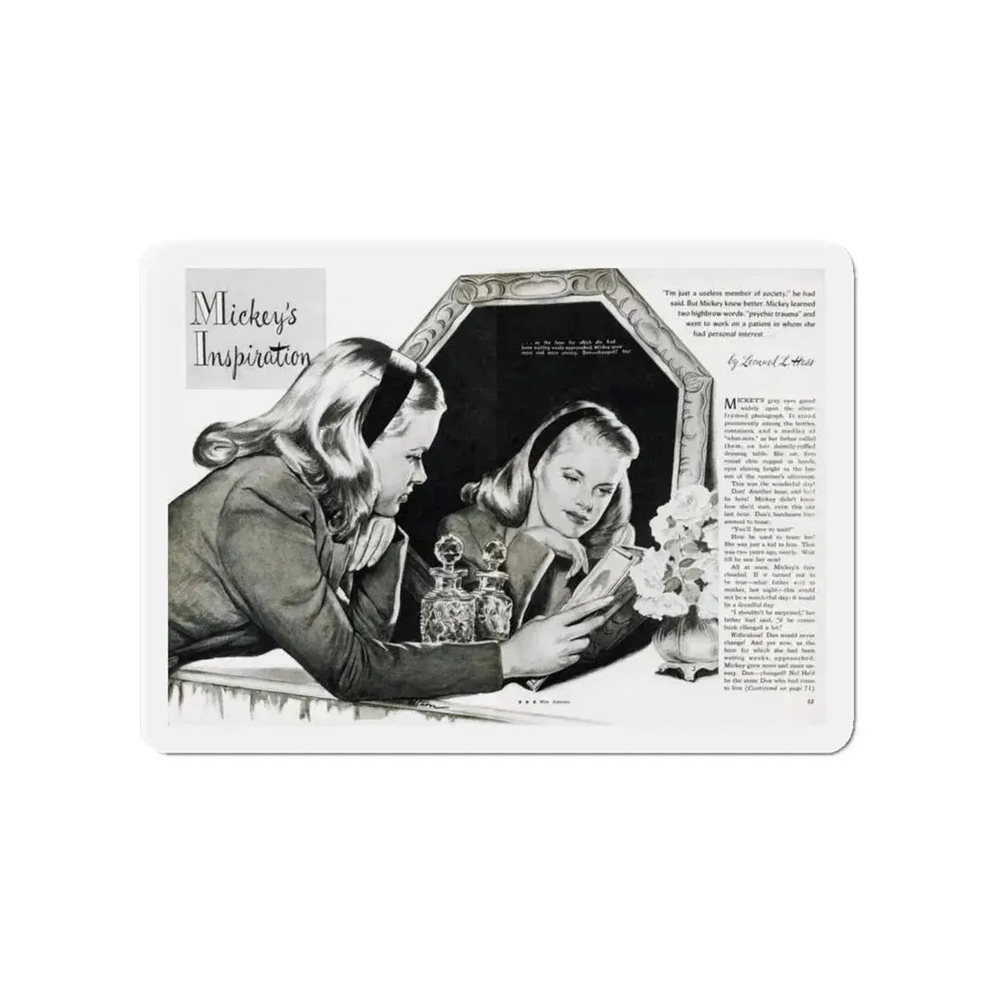 Mickey's Inspiration, Miss America magazine, October 1945 (Magazine Illustration) Refrigerator Magnet 4 Inch Die-Cut - The Sticker Space