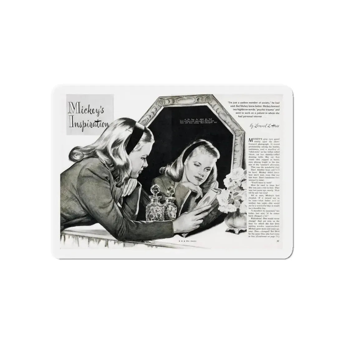 Mickey's Inspiration, Miss America magazine, October 1945 (Magazine Illustration) Refrigerator Magnet 5 Inch Die-Cut - The Sticker Space