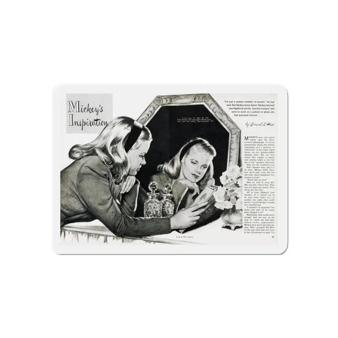 Mickey's Inspiration, Miss America magazine, October 1945 (Magazine Illustration) Refrigerator Magnet 6 Inch Die-Cut - The Sticker Space