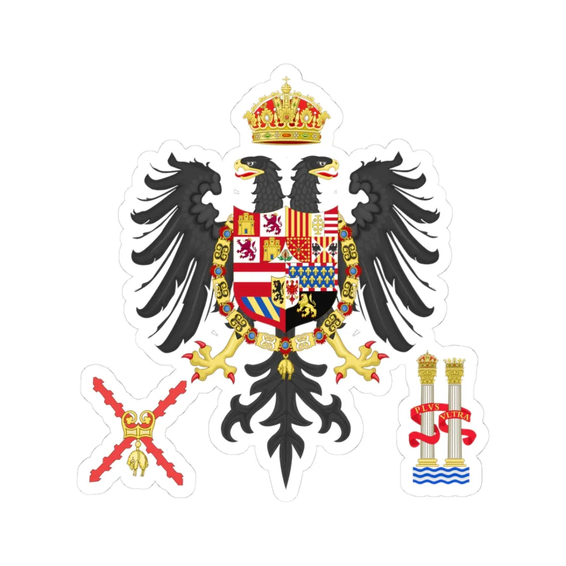 Middle Coat of Arms of Charles I of Spain Charles V as Holy Roman Emperor (Spain) (Coat of Arms) STICKER Vinyl Kiss-Cut Decal 3 Inch White - The Sticker Space
