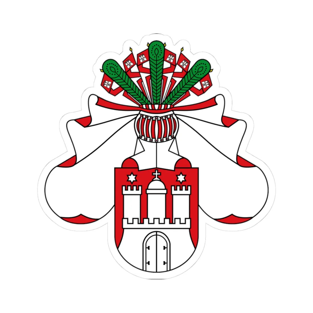 Middle Coat of arms of Hamburg (Germany) (Coat of Arms) STICKER Vinyl Kiss-Cut Decal 3 Inch White - The Sticker Space