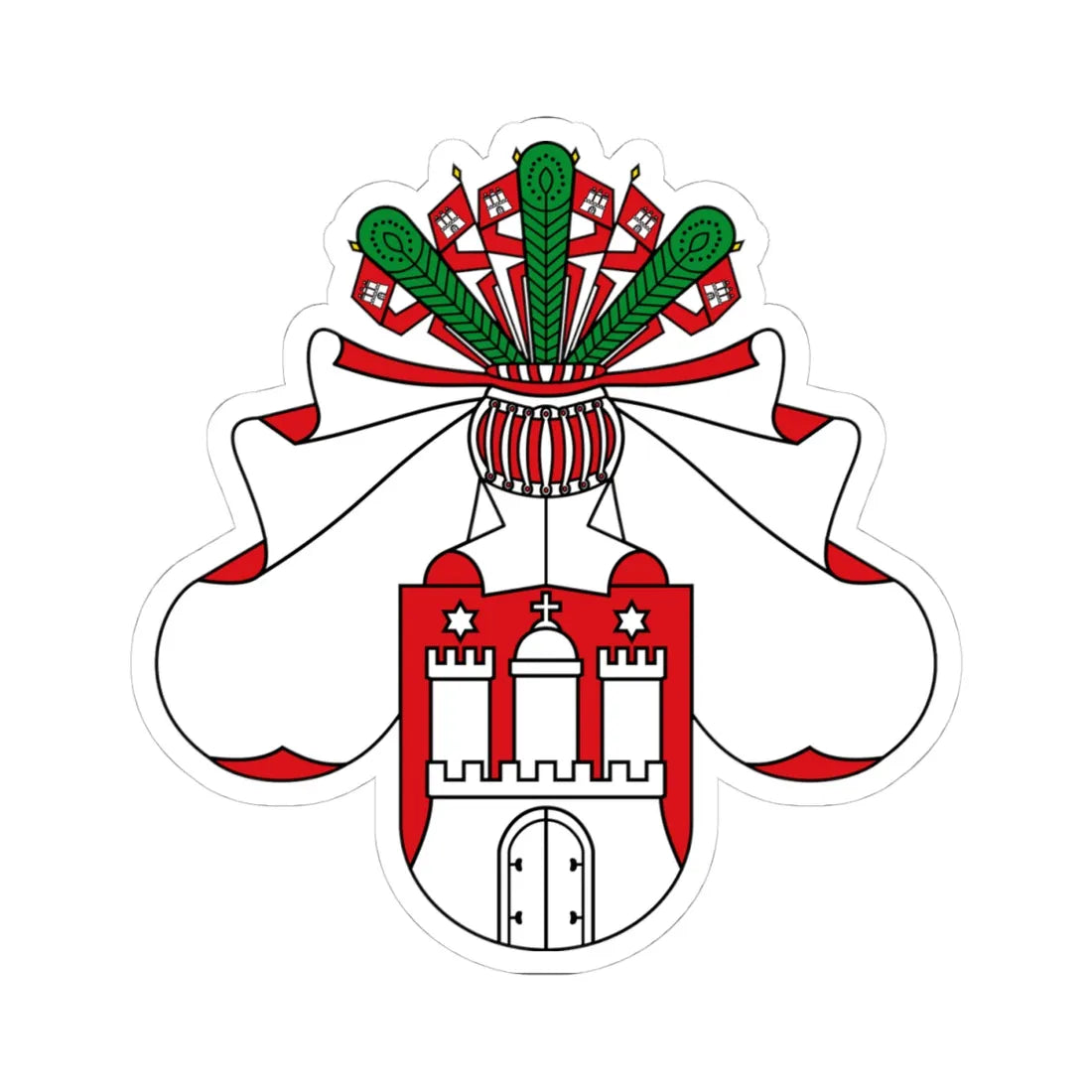 Middle Coat of arms of Hamburg (Germany) (Coat of Arms) STICKER Vinyl Kiss-Cut Decal 4 Inch White - The Sticker Space