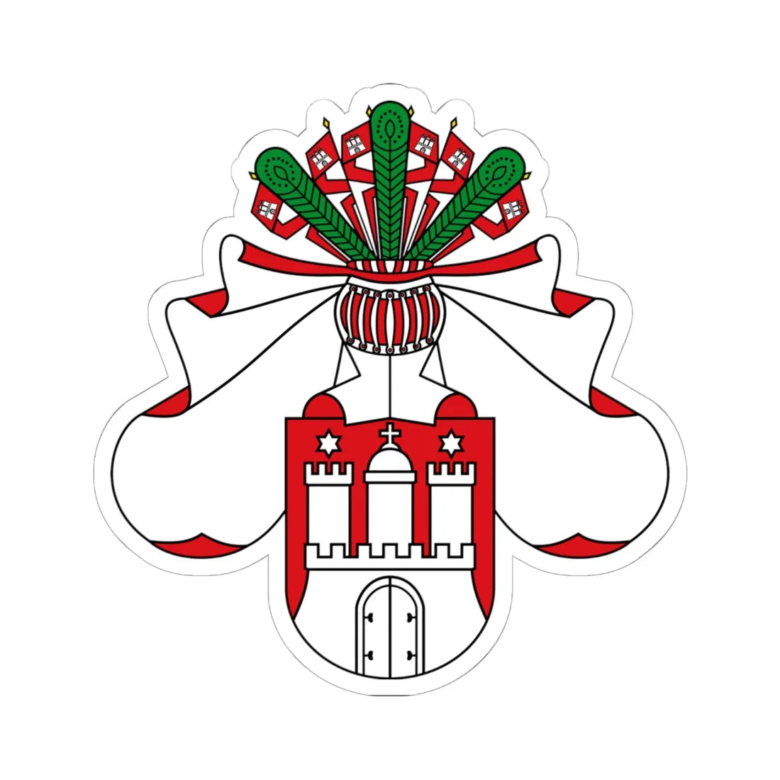 Middle Coat of arms of Hamburg (Germany) (Coat of Arms) STICKER Vinyl Kiss-Cut Decal 6 Inch White - The Sticker Space