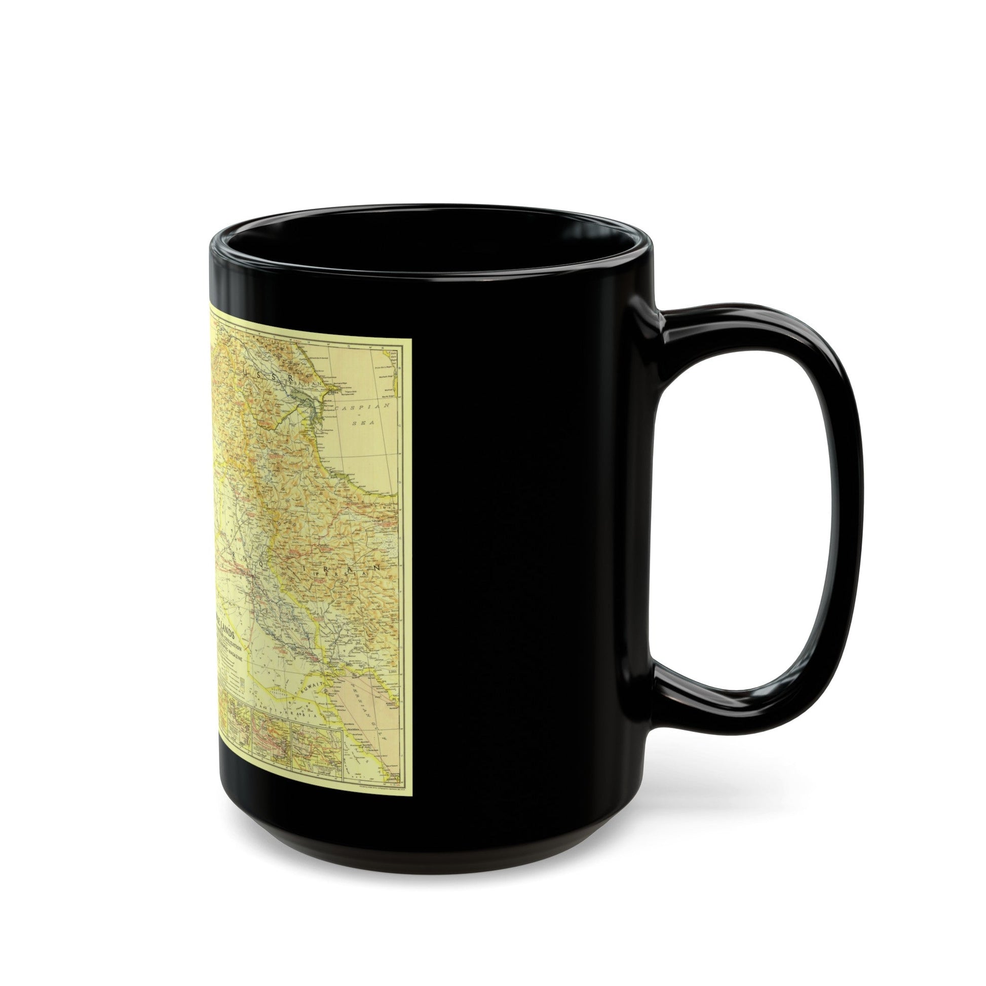 Middle East - Bible Lands and the Cradle of Western Civilization (1938) (Map) Black Coffee Mug-The Sticker Space