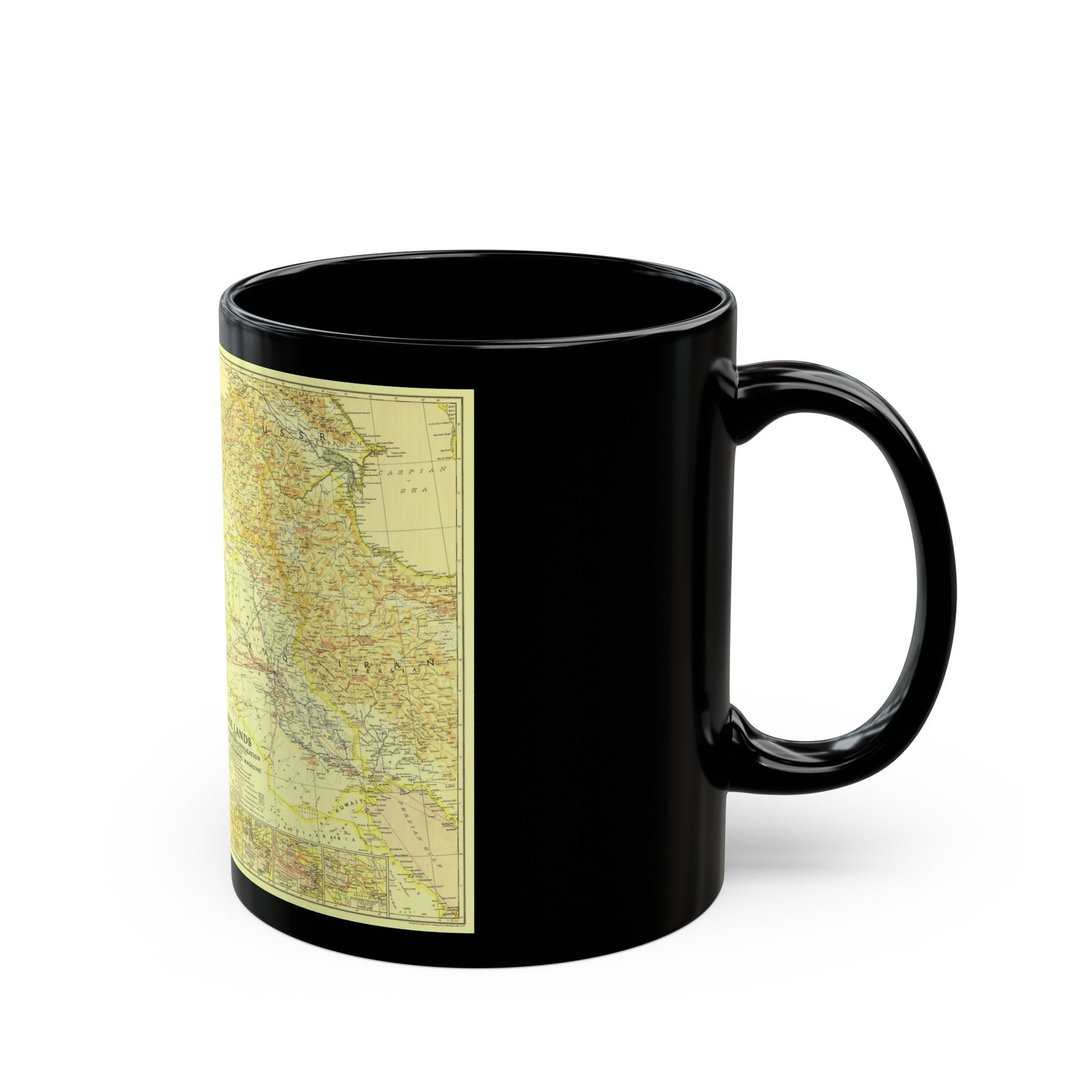 Middle East - Bible Lands and the Cradle of Western Civilization (1938) (Map) Black Coffee Mug-The Sticker Space