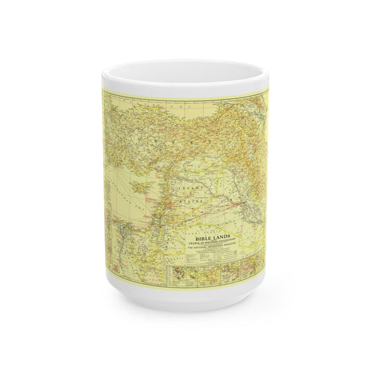 Middle East - Bible Lands and the Cradle of Western Civilization (1938) (Map) White Coffee Mug-15oz-The Sticker Space