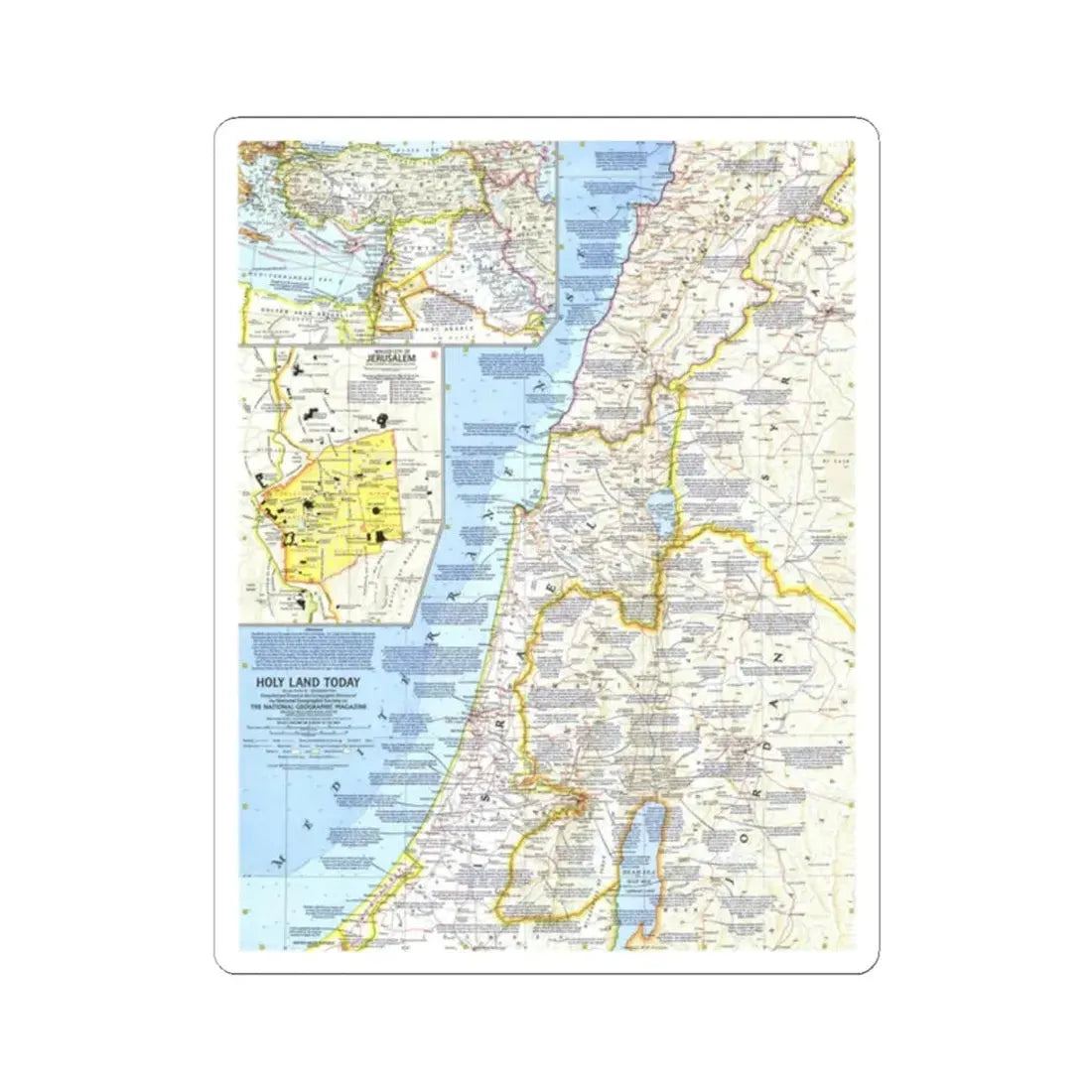Middle East - Holy Land Today (1963) (Map) STICKER Vinyl Kiss-Cut Decal 2 Inch White - The Sticker Space