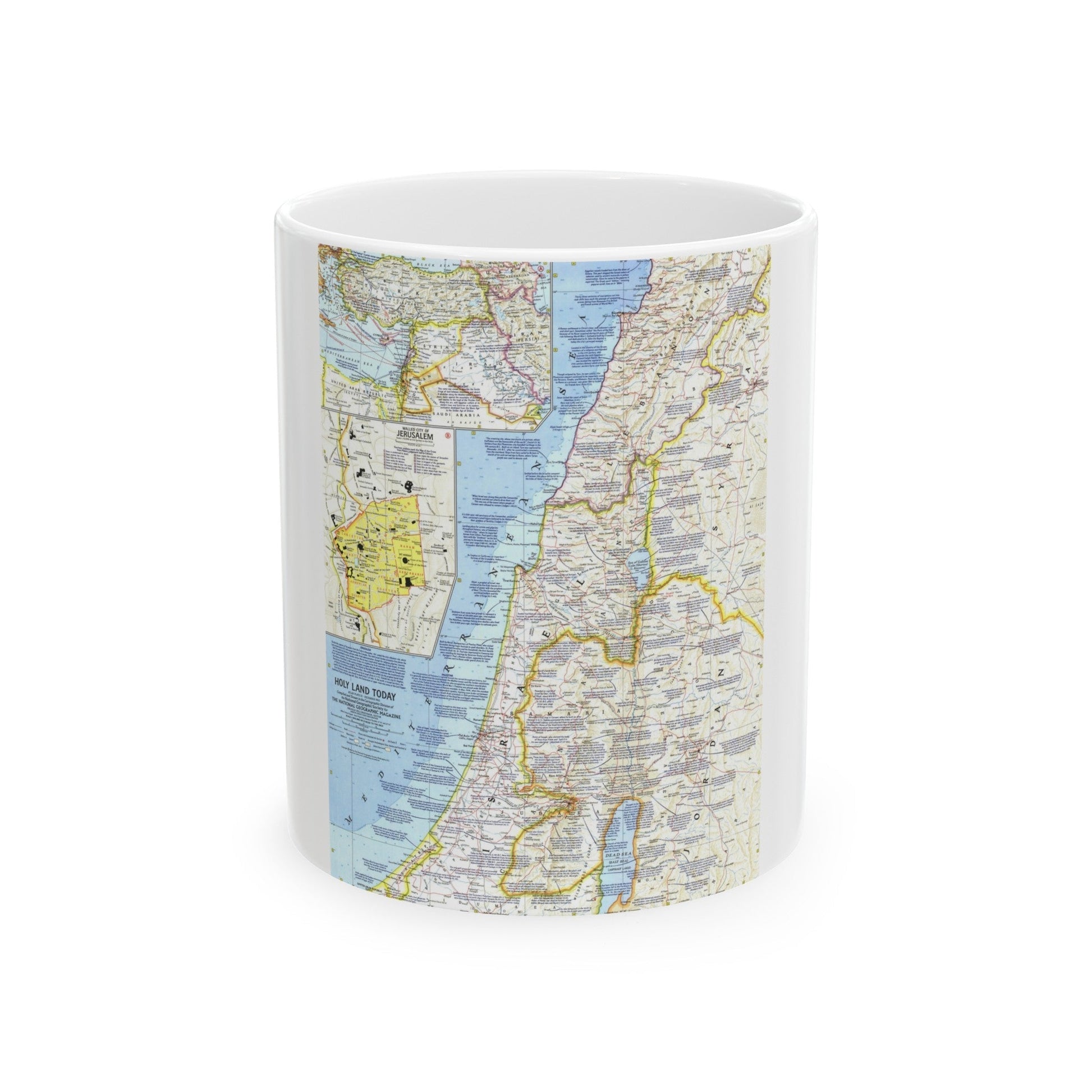 Middle East - Holy Land Today (1963) (Map) White Coffee Mug-11oz-The Sticker Space