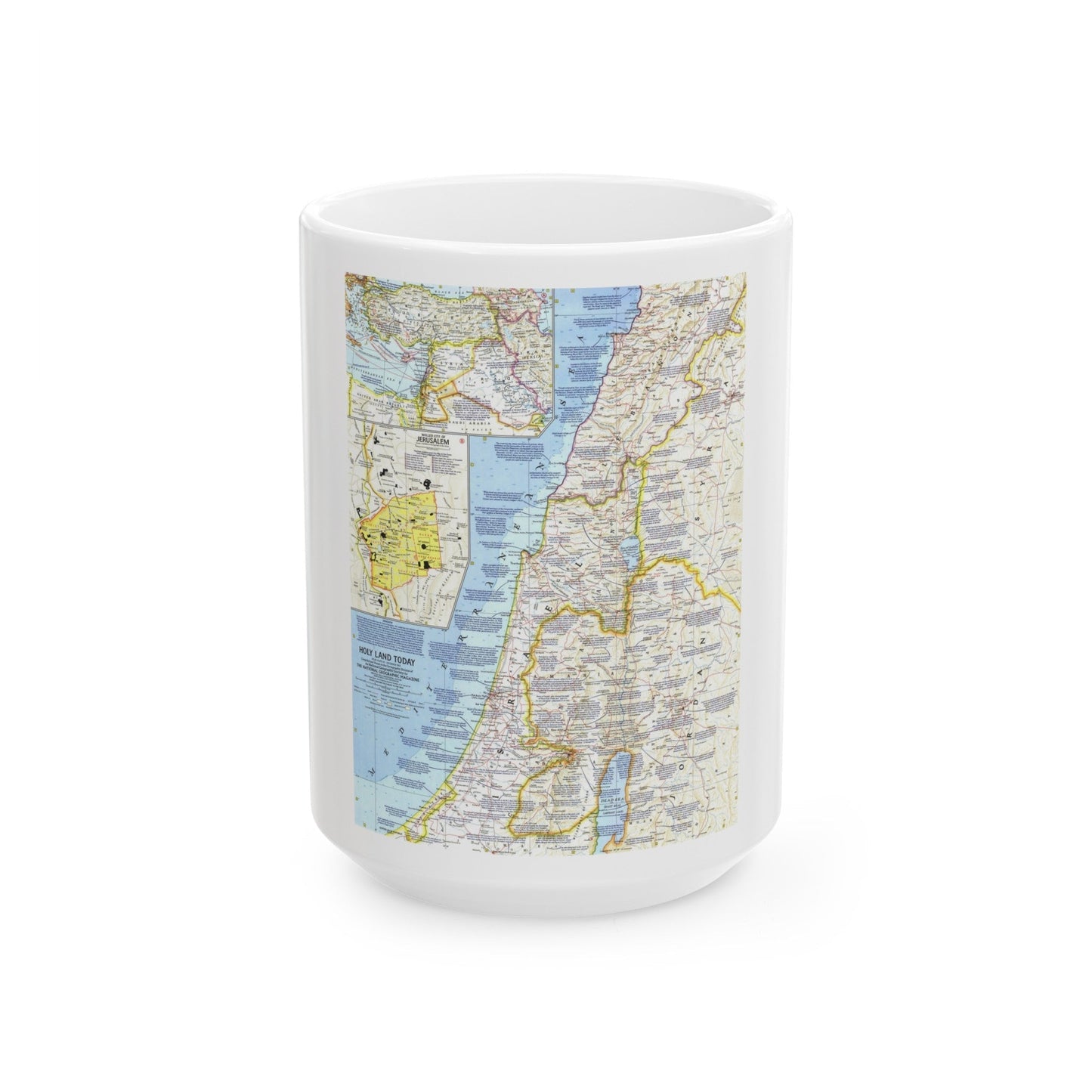 Middle East - Holy Land Today (1963) (Map) White Coffee Mug-15oz-The Sticker Space