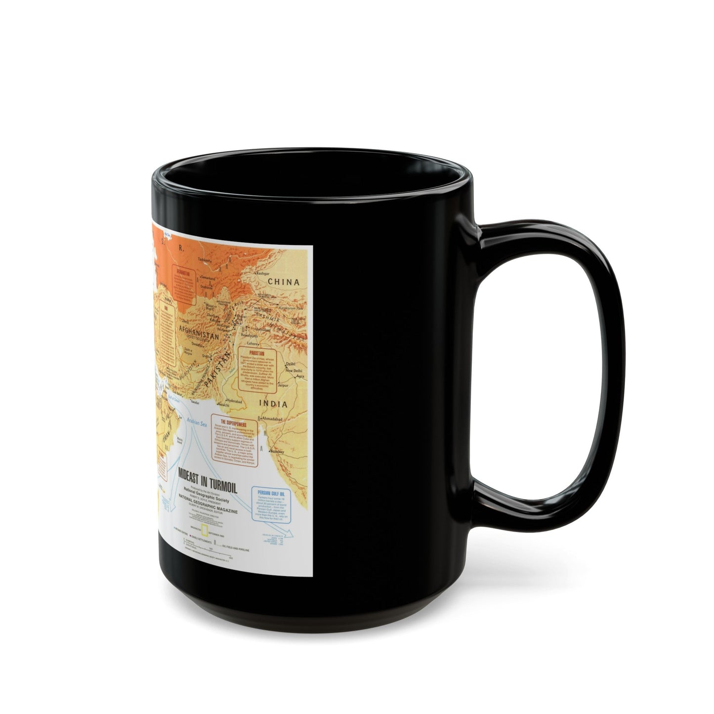 Middle East in Turmoil (1980) (Map) Black Coffee Mug-The Sticker Space