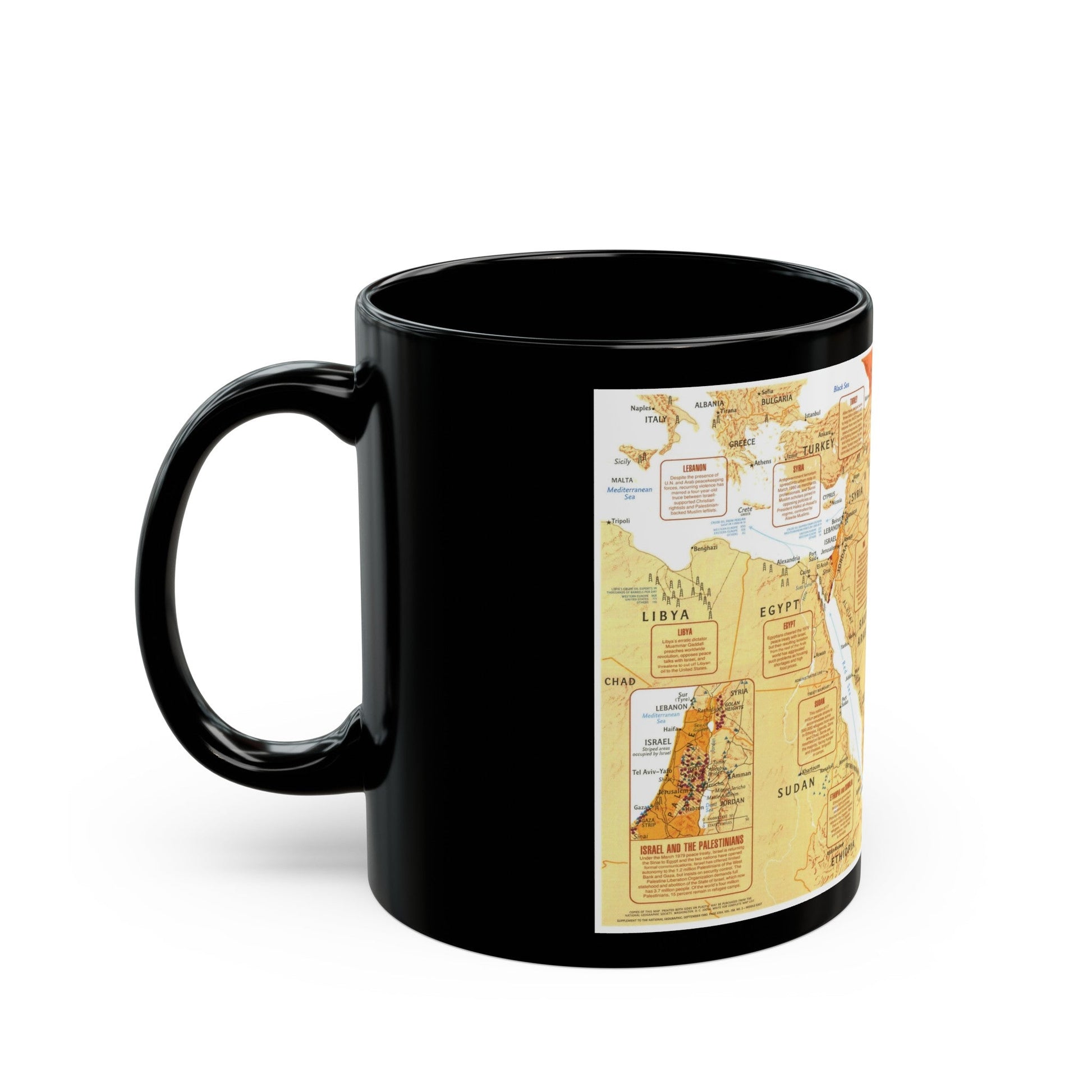 Middle East in Turmoil (1980) (Map) Black Coffee Mug-The Sticker Space