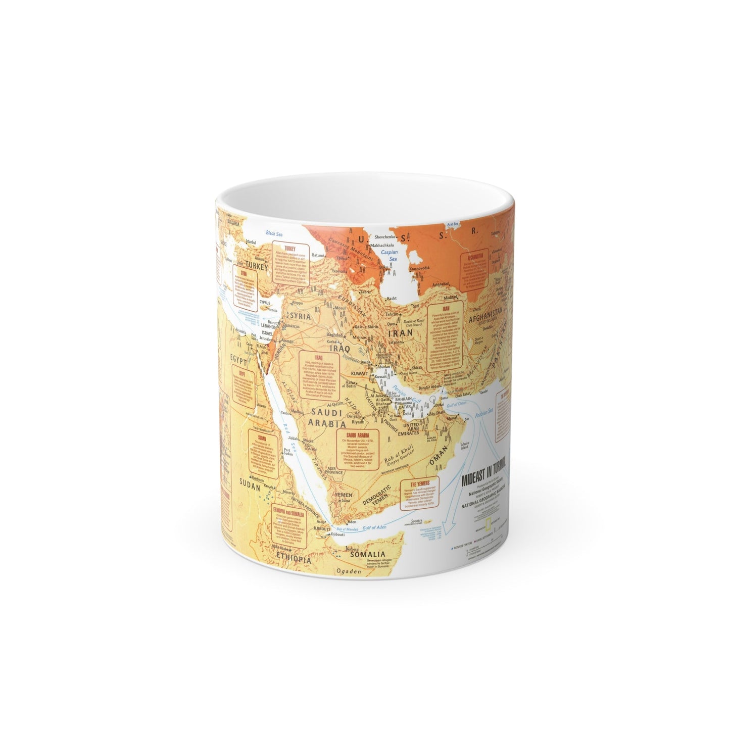 Middle East in Turmoil (1980) (Map) Color Changing Mug 11oz-11oz-The Sticker Space