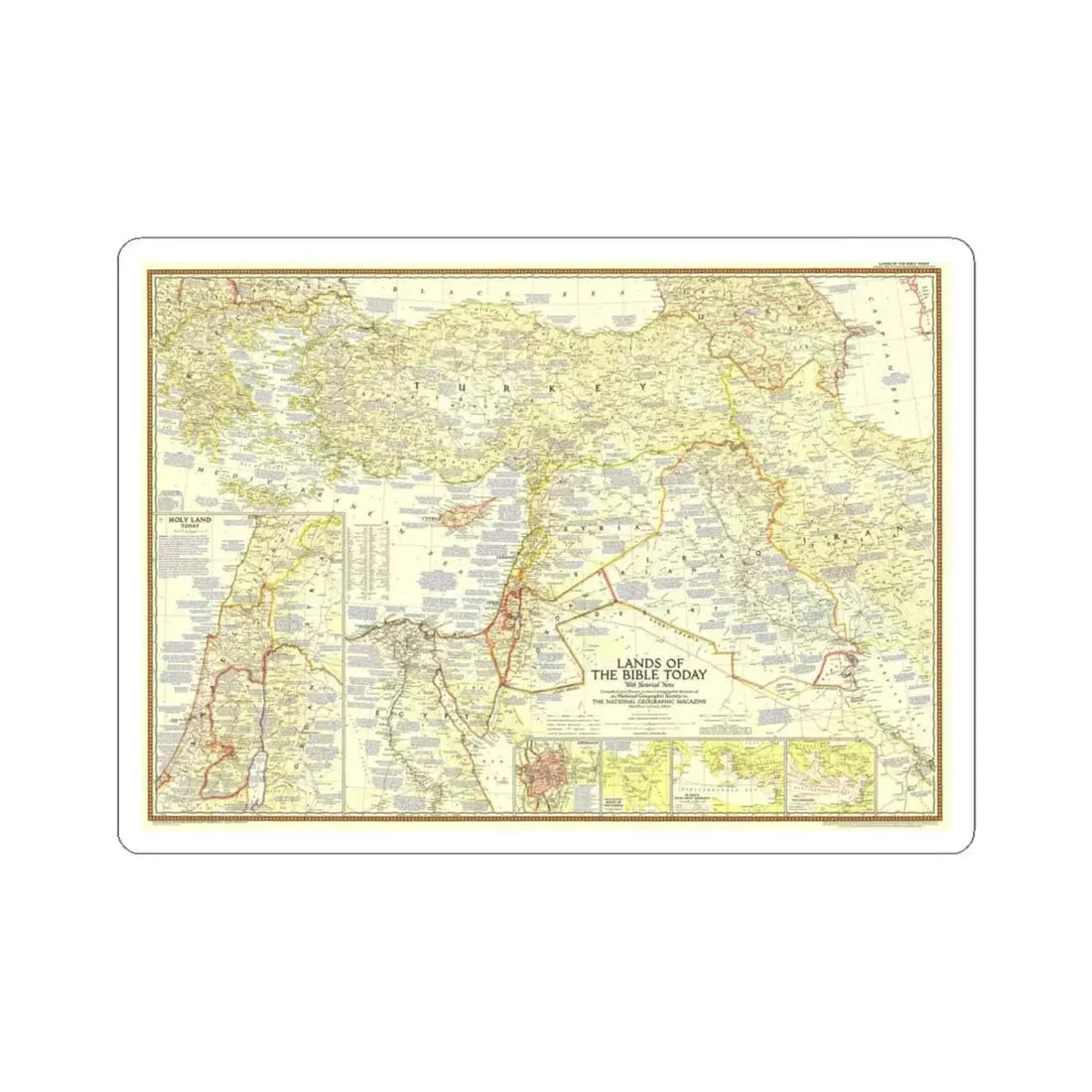 Middle East - Lands of the Bible Today (1956) (Map) STICKER Vinyl Kiss-Cut Decal 4 Inch White - The Sticker Space
