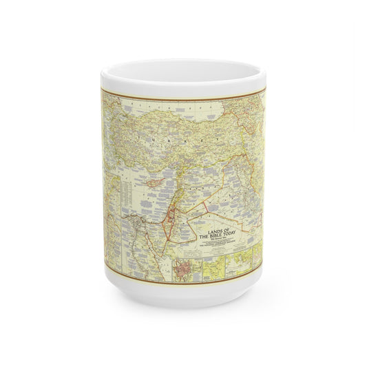 Middle East - Lands of the Bible Today (1956) (Map) White Coffee Mug-15oz-The Sticker Space