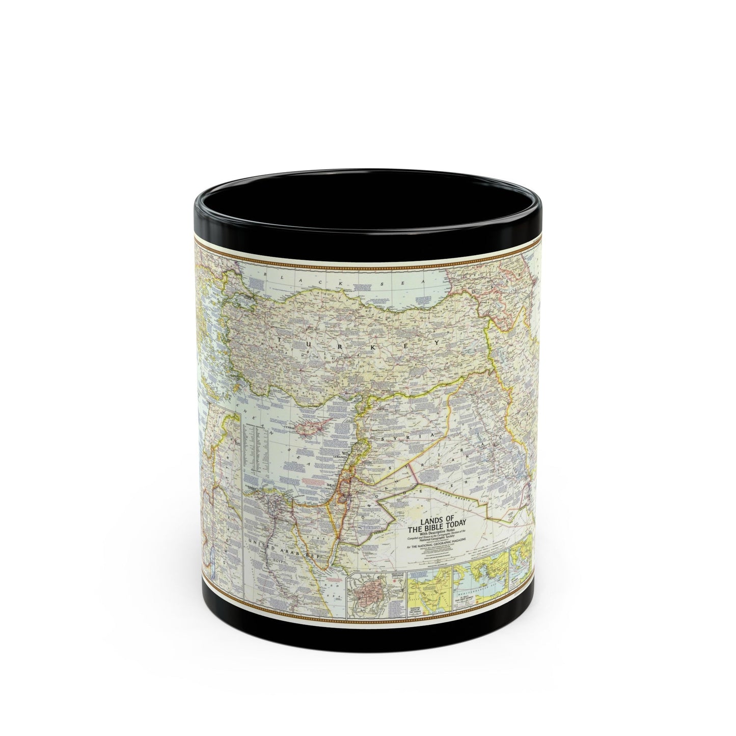 Middle East - Lands of the Bible Today (1967) (Map) Black Coffee Mug-11oz-The Sticker Space