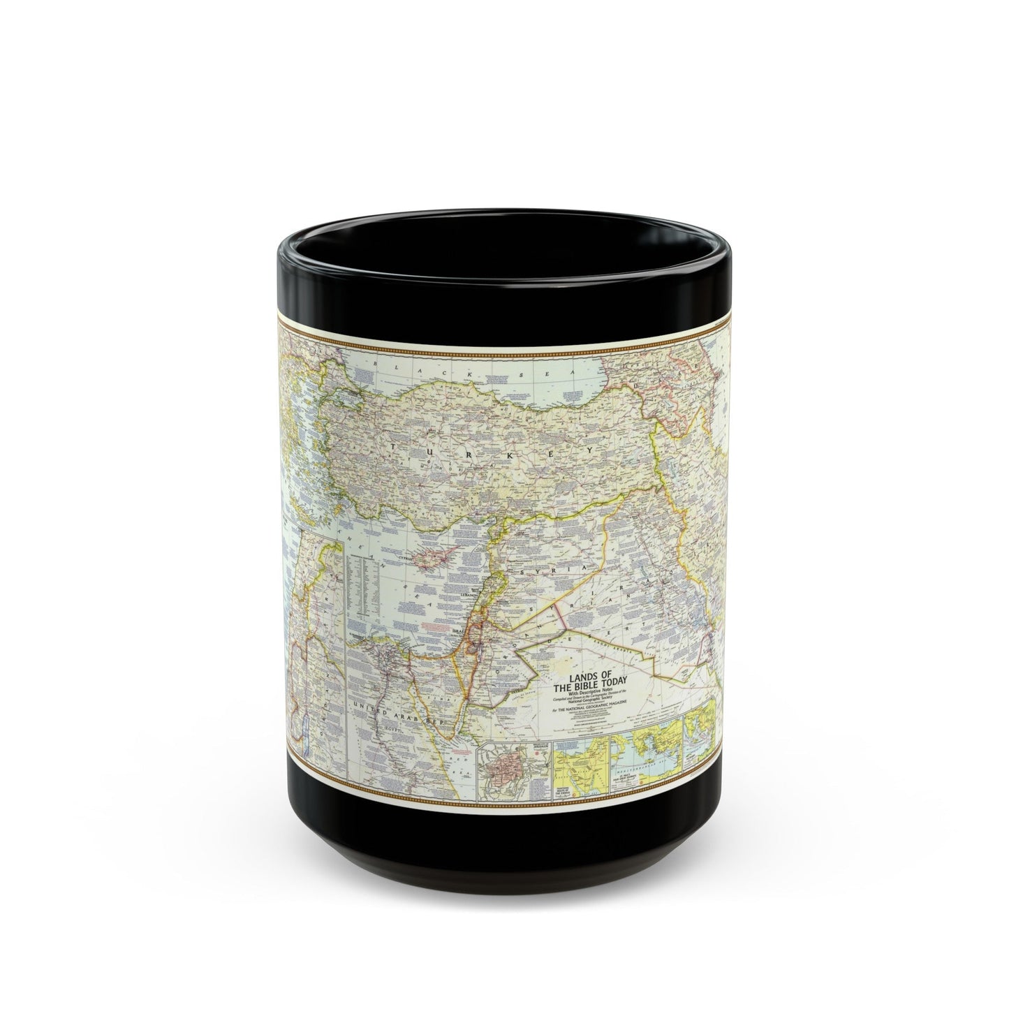 Middle East - Lands of the Bible Today (1967) (Map) Black Coffee Mug-15oz-The Sticker Space