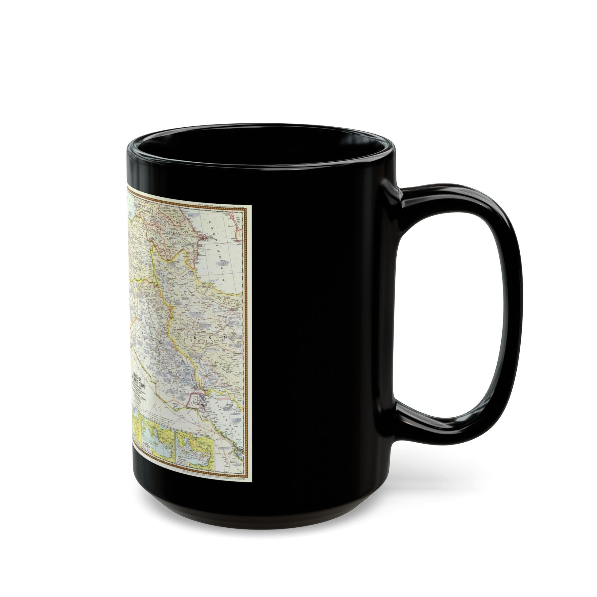 Middle East - Lands of the Bible Today (1967) (Map) Black Coffee Mug-The Sticker Space