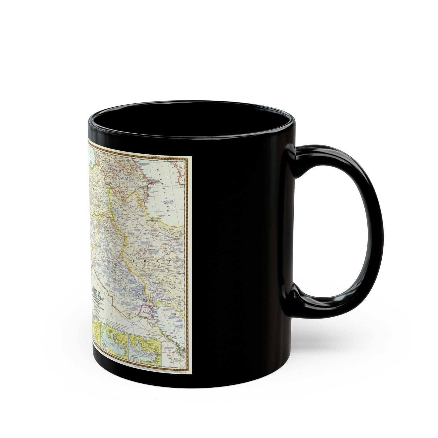 Middle East - Lands of the Bible Today (1967) (Map) Black Coffee Mug-The Sticker Space