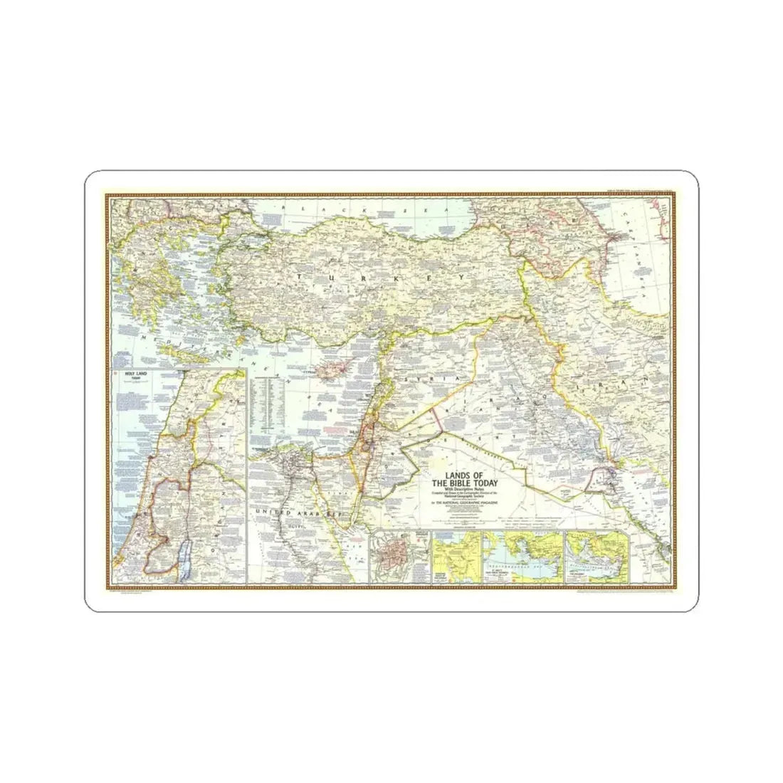 Middle East - Lands of the Bible Today (1967) (Map) STICKER Vinyl Kiss-Cut Decal 4 Inch White - The Sticker Space