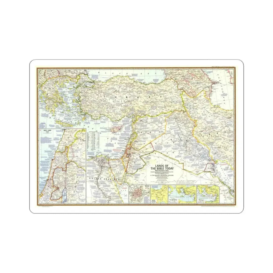 Middle East - Lands of the Bible Today (1967) (Map) STICKER Vinyl Kiss-Cut Decal 6 Inch White - The Sticker Space