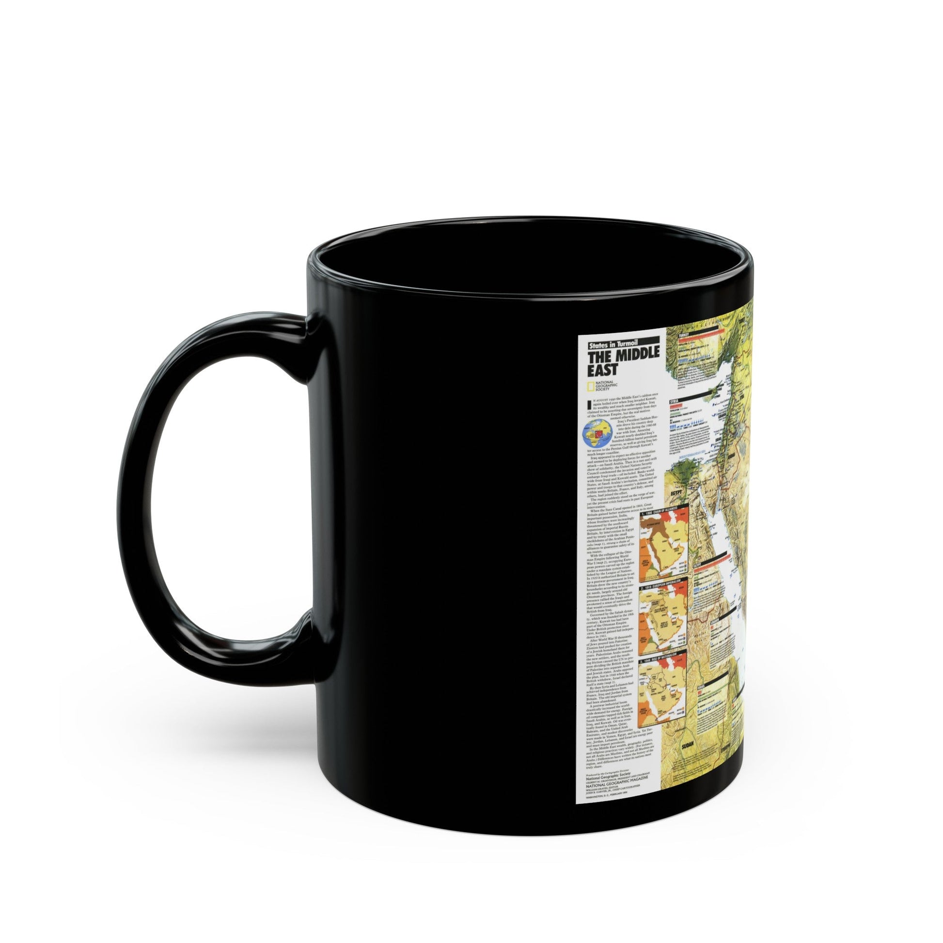 Middle East - States in Turmoil (1991) (Map) Black Coffee Mug-The Sticker Space