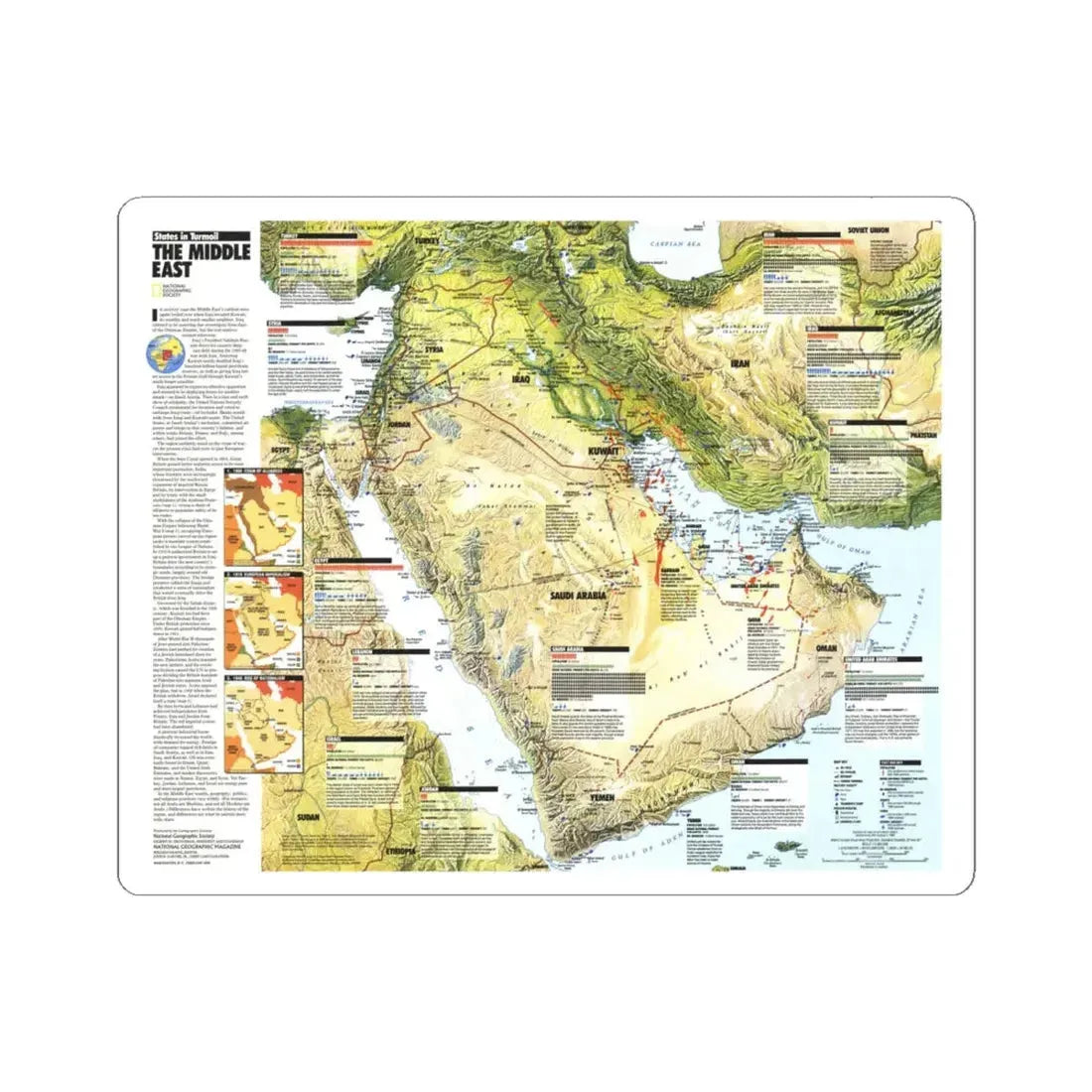 Middle East - States in Turmoil (1991) (Map) STICKER Vinyl Kiss-Cut Decal 6 Inch White - The Sticker Space