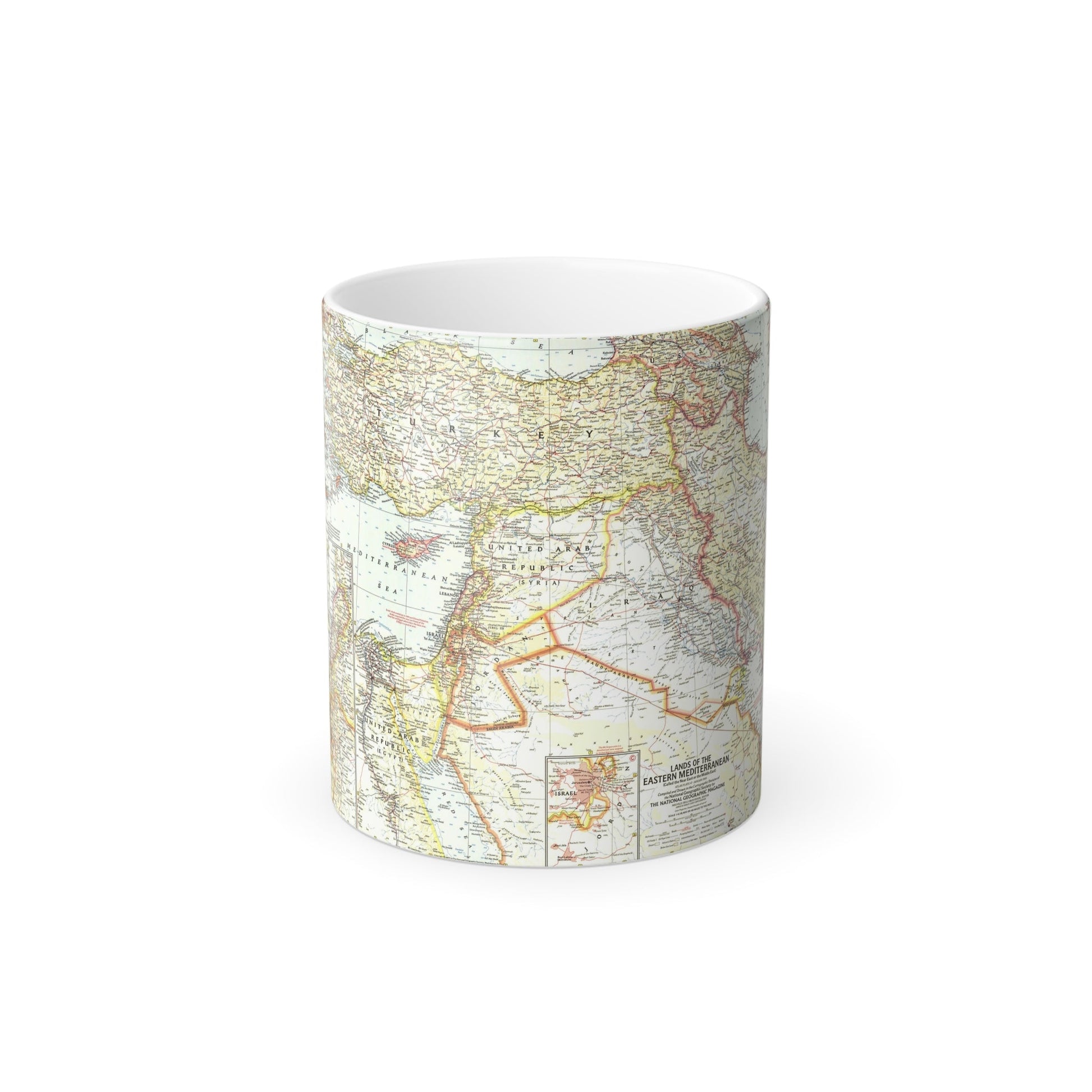 Middle East - The Eastern Mediterranean (1959) (Map) Color Changing Mug 11oz-11oz-The Sticker Space