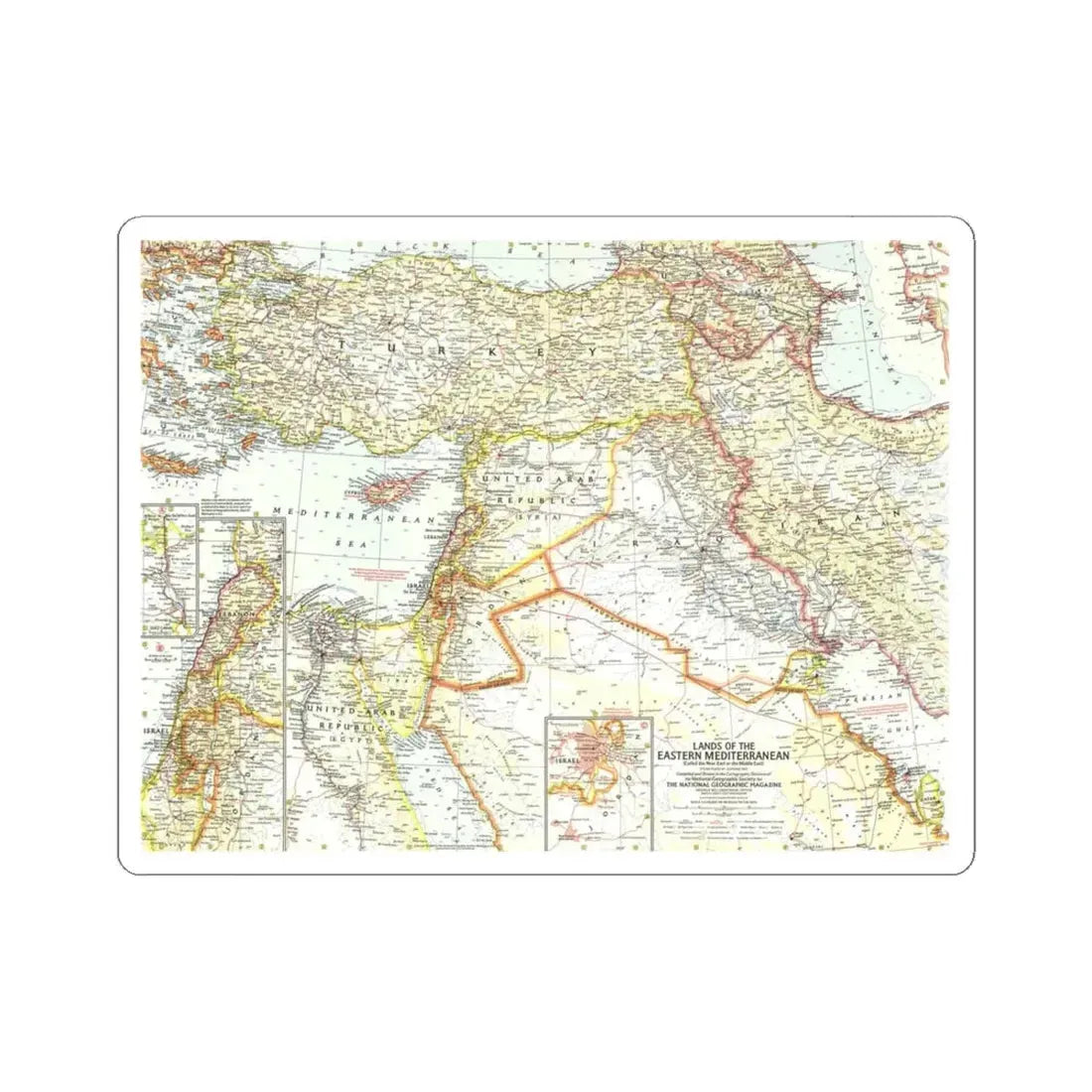 Middle East - The Eastern Mediterranean (1959) (Map) STICKER Vinyl Kiss-Cut Decal 4 Inch White - The Sticker Space