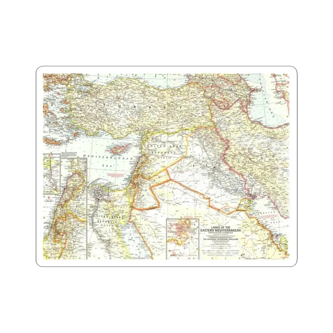 Middle East - The Eastern Mediterranean (1959) (Map) STICKER Vinyl Kiss-Cut Decal 6 Inch White - The Sticker Space