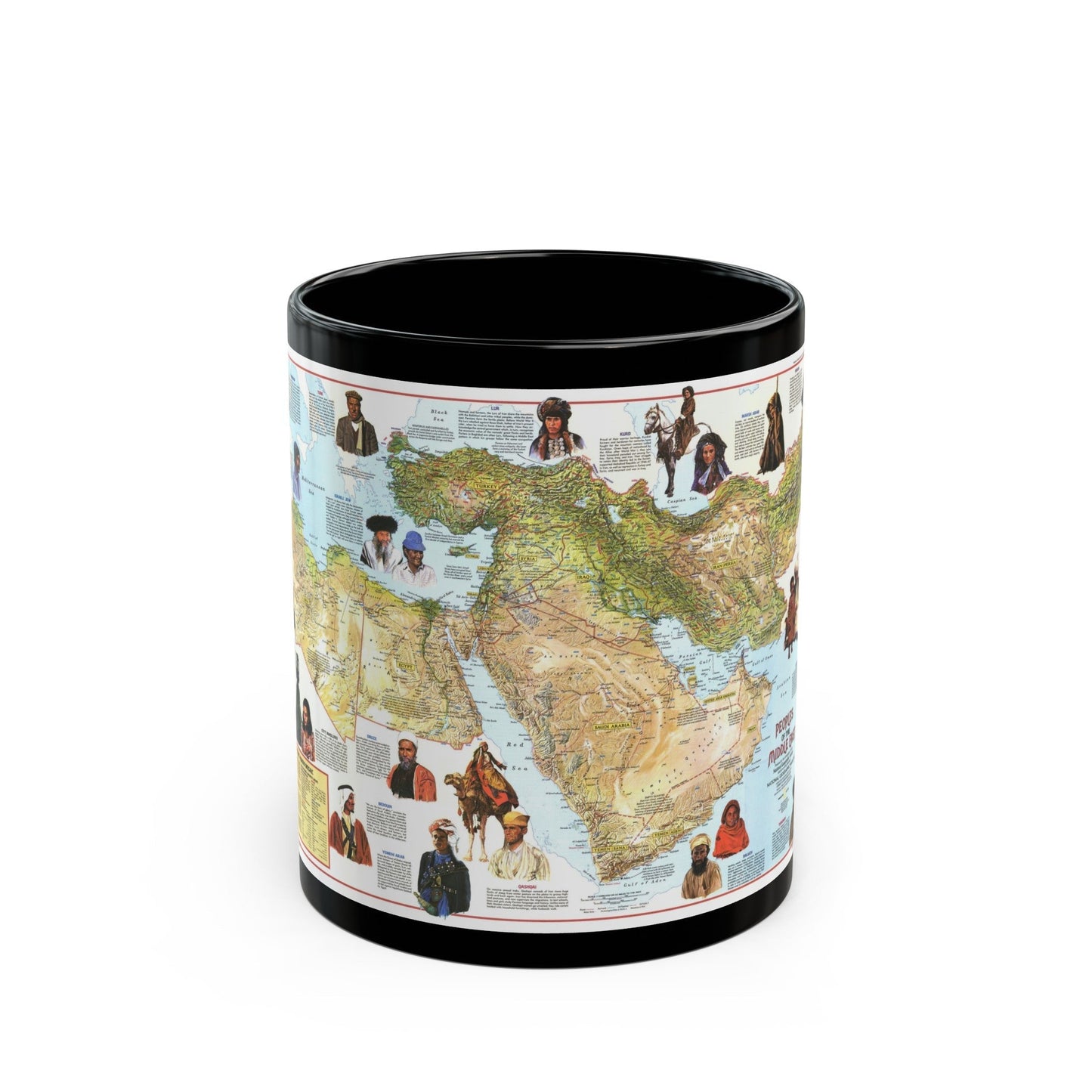 Middle East - The Peoples 1 (1972) (Map) Black Coffee Mug-11oz-The Sticker Space