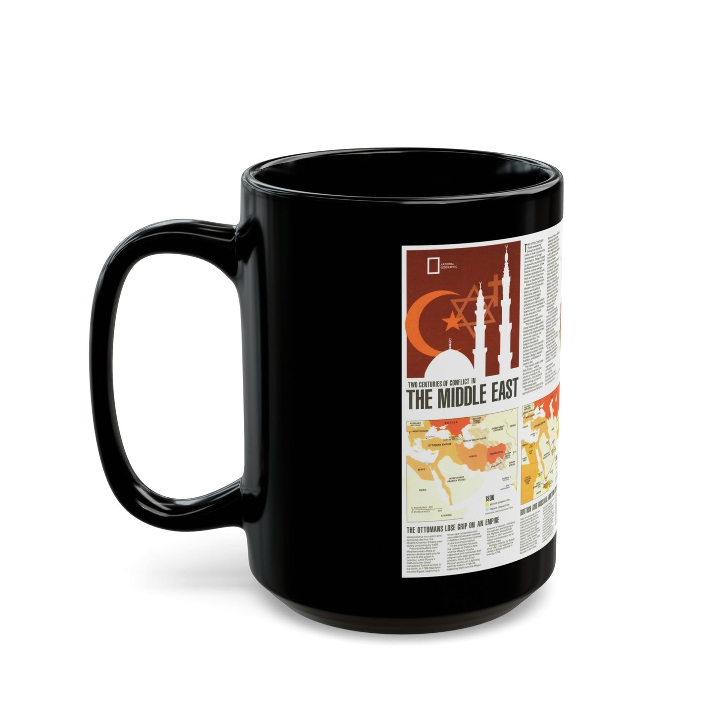 Middle East - Two Centuries of Conflict (1980) (Map) Black Coffee Mug-The Sticker Space