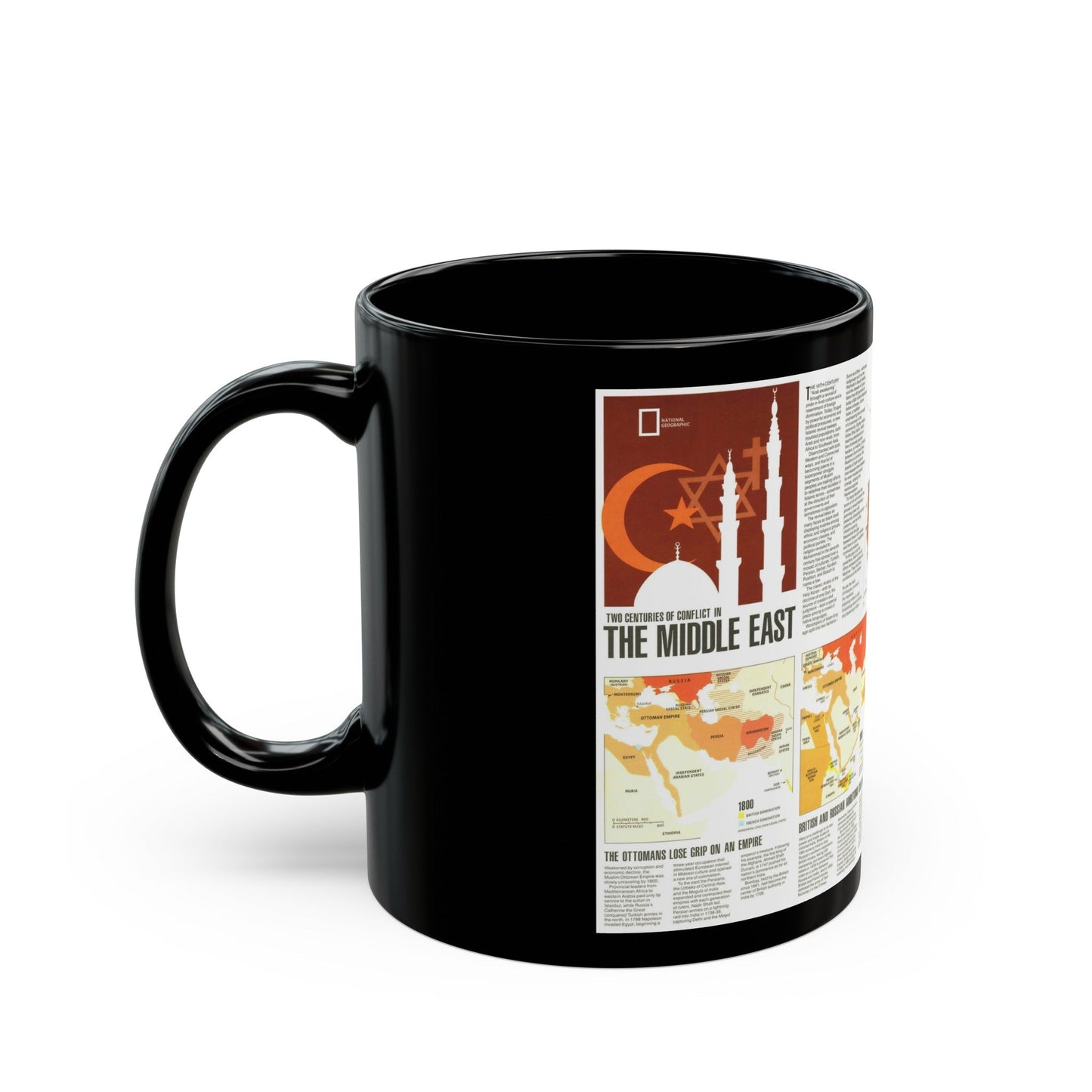 Middle East - Two Centuries of Conflict (1980) (Map) Black Coffee Mug-The Sticker Space