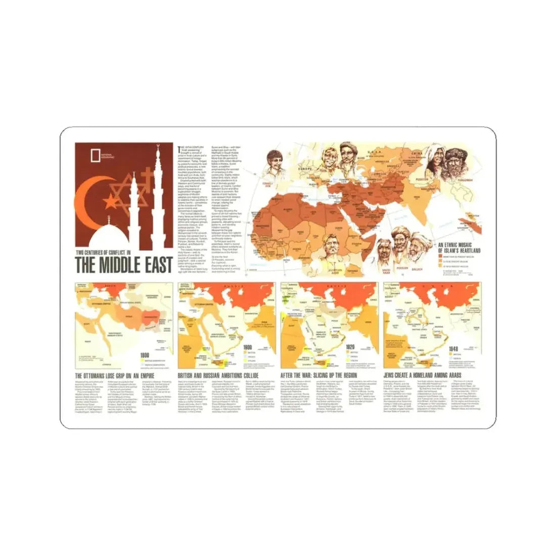 Middle East - Two Centuries of Conflict (1980) (Map) STICKER Vinyl Kiss-Cut Decal 3 Inch White - The Sticker Space