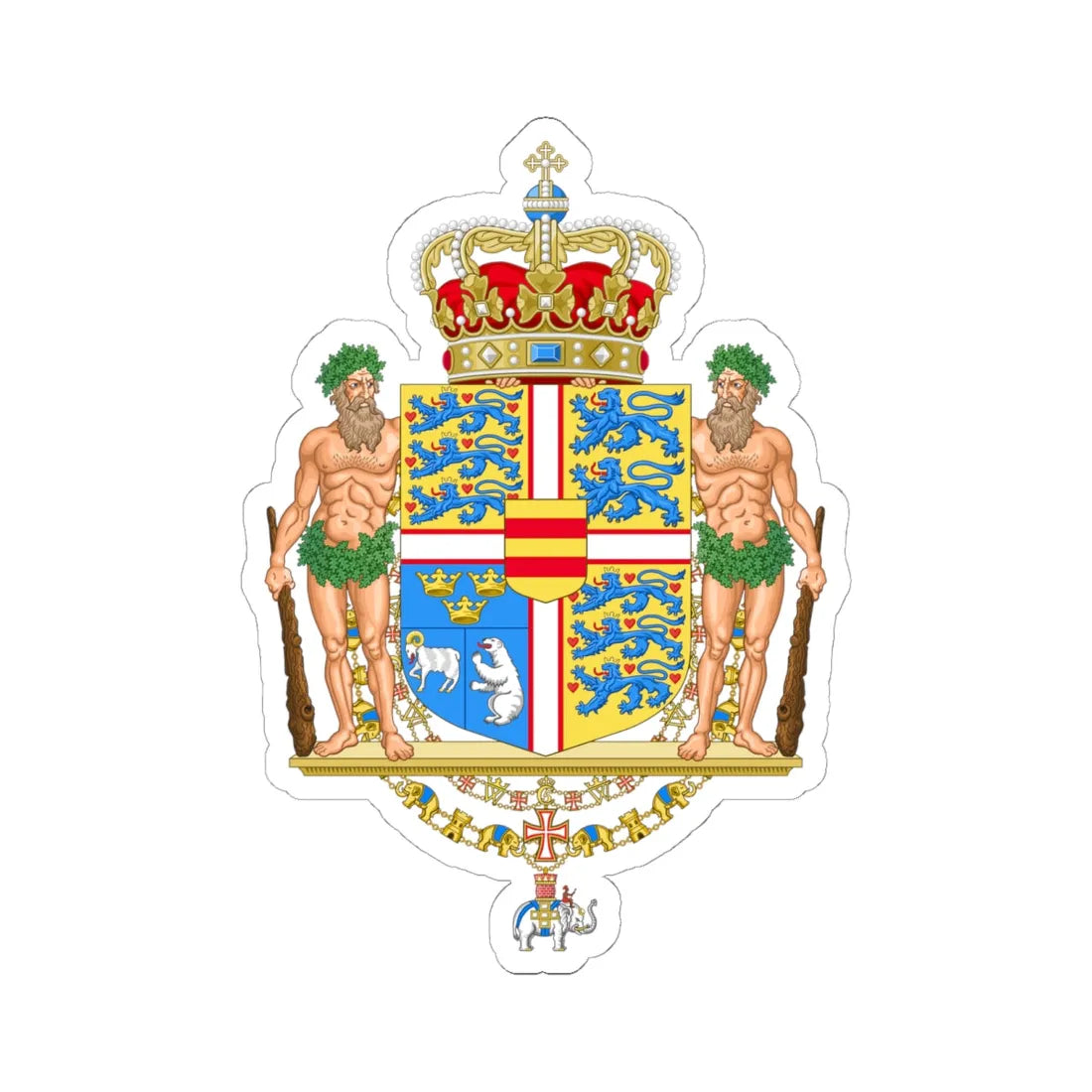 Middle royal coat of arms of Denmark (Denmark) (Coat of Arms) STICKER Vinyl Kiss-Cut Decal 6 Inch White - The Sticker Space