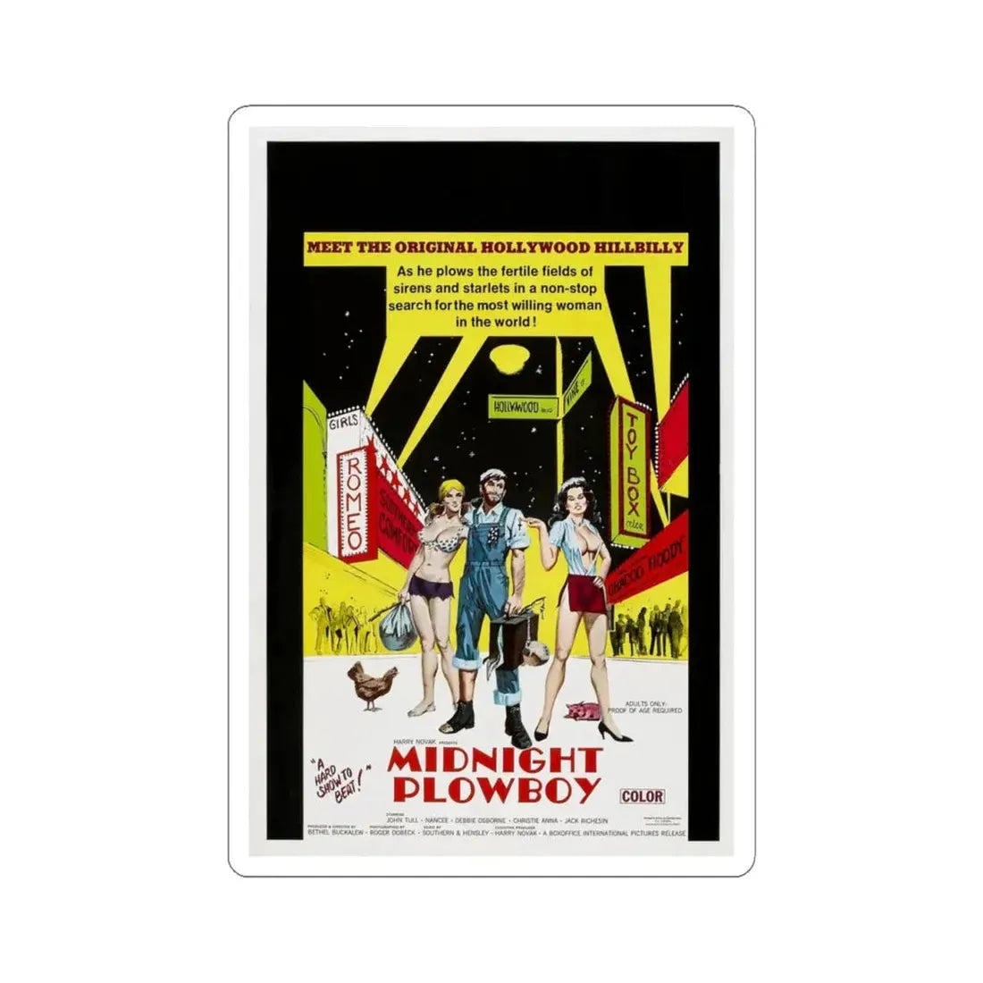 MIDNIGHT PLOWBOY 1971 Movie Poster - STICKER Vinyl Kiss-Cut Decal 4 Inch White - The Sticker Space