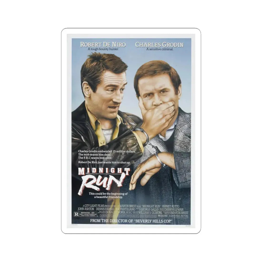 Midnight Run 1988 Movie Poster - STICKER Vinyl Kiss-Cut Decal 6 Inch White - The Sticker Space