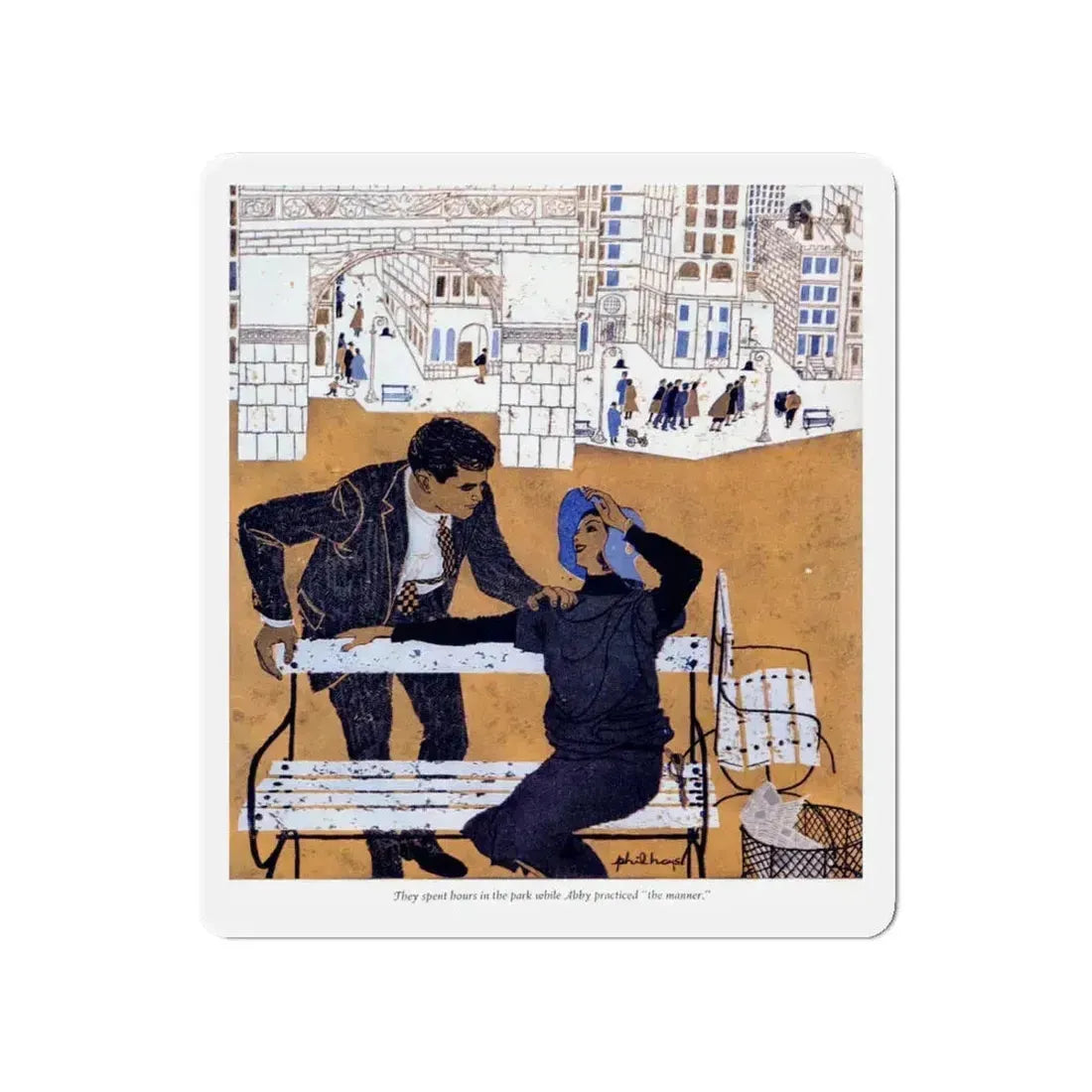 Midtown Manner (2), Cosmopolitan March 1957 (Magazine Illustration) Refrigerator Magnet 4 Inch - The Sticker Space