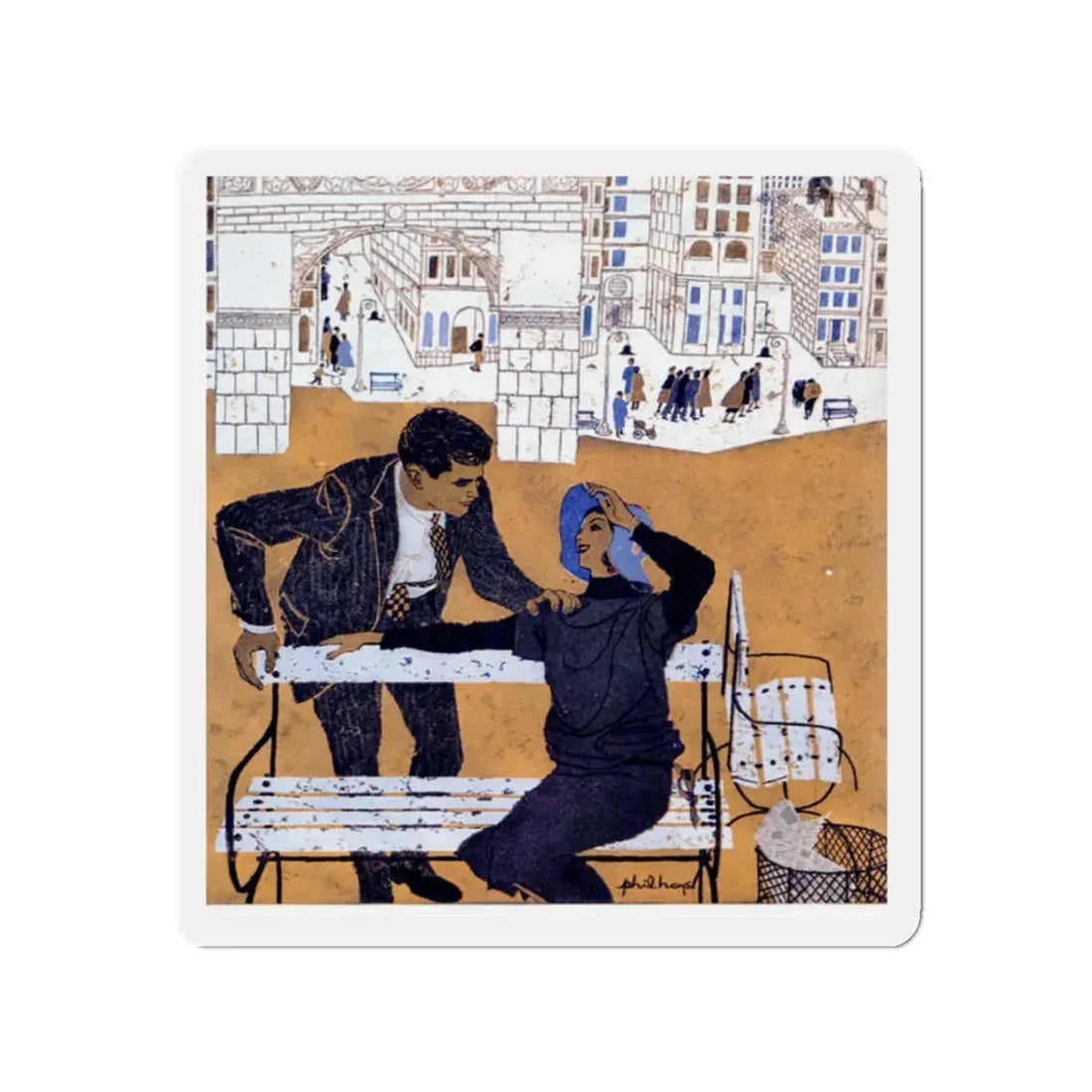 Midtown Manner (2), Cosmopolitan March 1957 (Magazine Illustration) Refrigerator Magnet - The Sticker Space