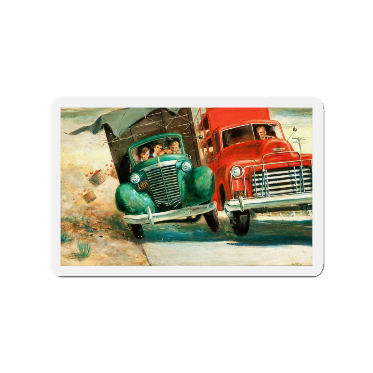 Mike Harlowe Writes a Letter, Saturday Evening Post illustration (Magazine Illustration) Refrigerator Magnet-3" x 3"-The Sticker Space